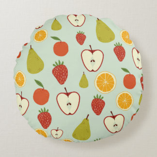 Fresh fruits in a seamless repeating pattern round pillow