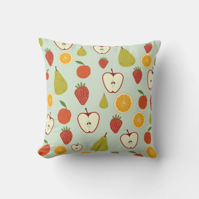 Fresh fruits in a seamless repeating pattern throw pillow (Front)