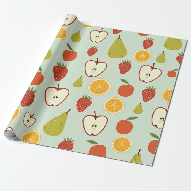 Fresh fruits in a seamless repeating pattern wrapping paper (Unrolled)