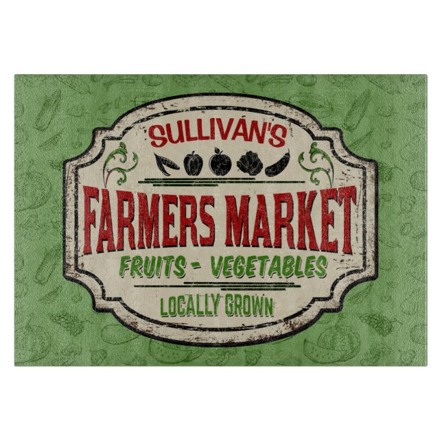 Fresh Garden ADD NAME Locally Grown Farmers Market Cutting Board (Front)