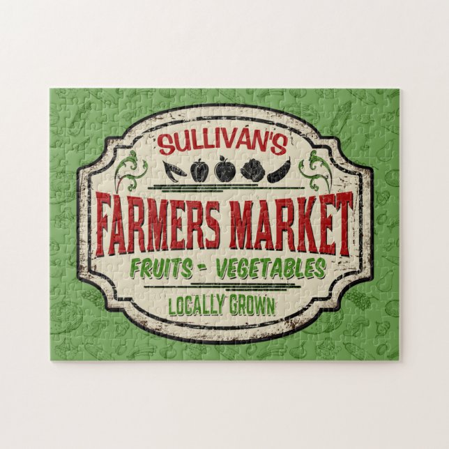 Fresh Garden ADD NAME Locally Grown Farmers Market Jigsaw Puzzle (Horizontal)