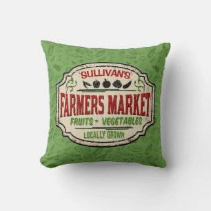 Fresh Garden ADD NAME Locally Grown Farmers Market Throw Pillow