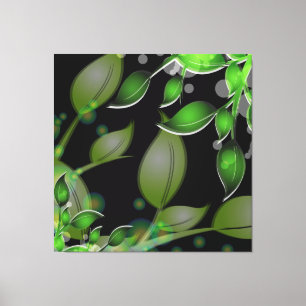 Fresh Garden Leaves on Black Wrapped Canvas
