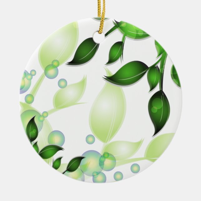 Fresh Garden Leaves on White Ceramic Ornament (Front)