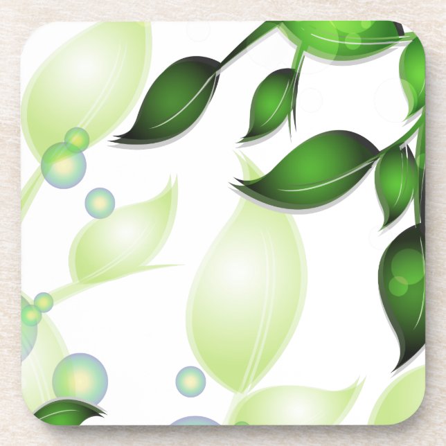 Fresh Garden Leaves on White Coaster (Front)