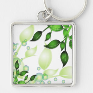 Fresh Garden Leaves on White Keychain
