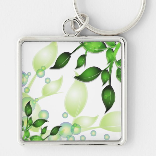 Fresh Garden Leaves on White Keychain (Front)