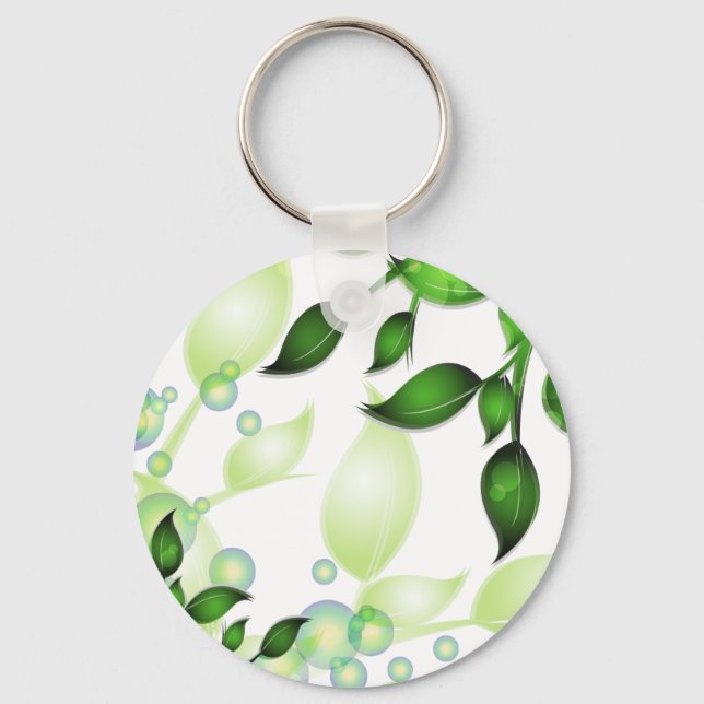 Fresh Garden Leaves on White Keychain (Front)