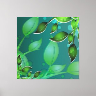 Fresh Garden Leaves Teal Wrapped Canvas