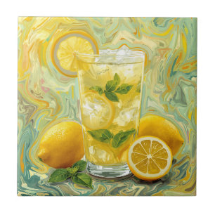 Fresh Glass of Lemonade and Lemons Abstract Art Tile