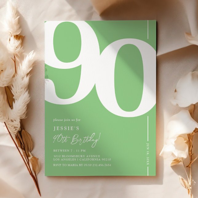 Fresh Green 90th Birthday Invitation (Creator Uploaded)