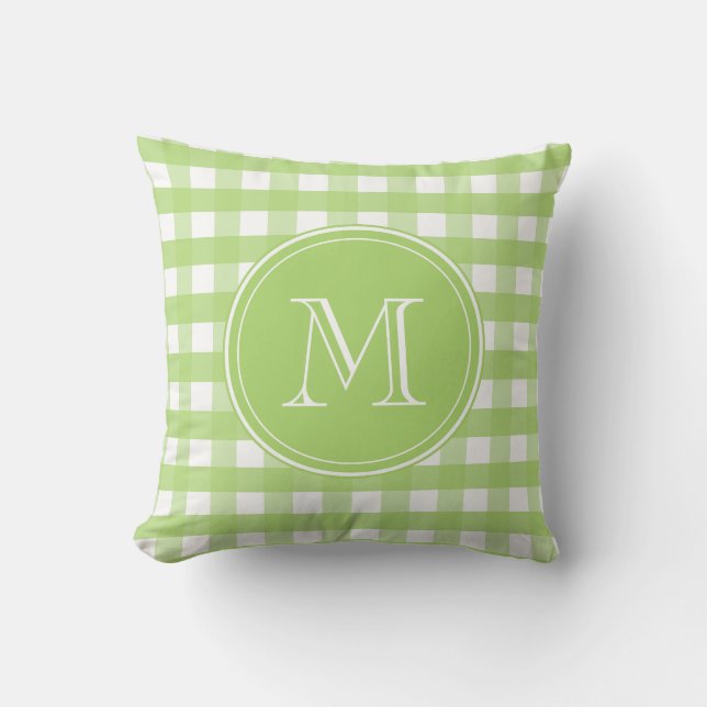 Fresh Green and White Gingham Throw Pillow (Front)