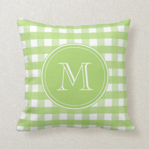 Fresh Green and White Gingham Throw Pillow