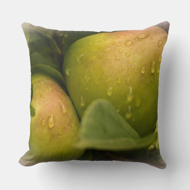 Fresh Green Apples Still on the Tree Throw Pillow (Front)