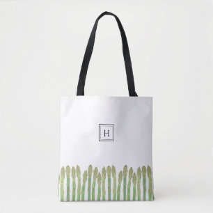 Fresh Green Asparagus Monogram Tote Bag