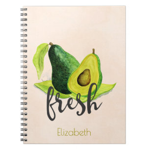 Fresh Green Avocado Still Life Fruit in Watercolor Notebook