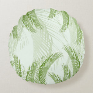 Fresh Green Feather Palm Bliss 1 Round Pillow