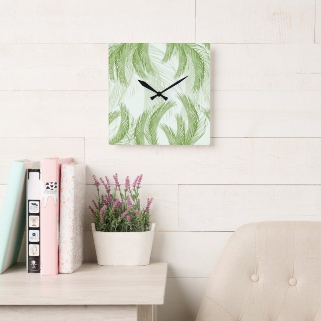 Fresh Green Feather Palm Bliss 1 Square Wall Clock (Reading Room)