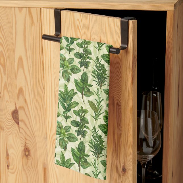 Fresh Green Herbs Kitchen Towel (Thirds Fold)