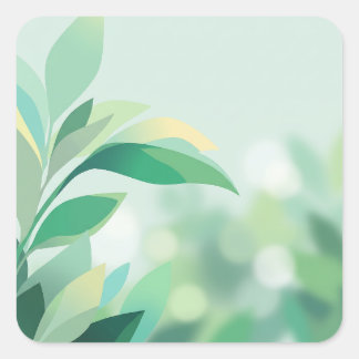 Fresh Green Leaves and Soft Bokeh Square Sticker