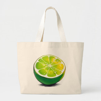 fresh green lime with water droplets large tote bag