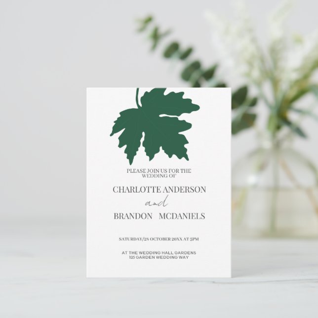 Fresh Green  Maple Leaf Wedding Invitation Postcard (Standing Front)