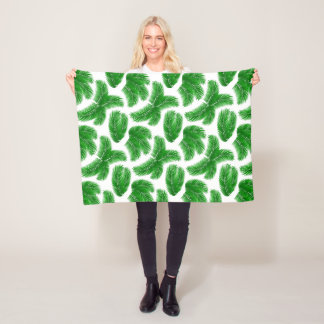 Fresh Green Palm Leaves Tropical Print Fleece Blanket