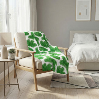 Fresh Green Palm Leaves Tropical Print Fleece Blanket
