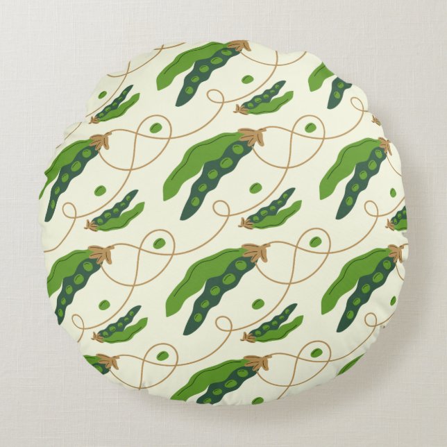 Fresh Green Pea Pod Pattern Round Pillow (Front)