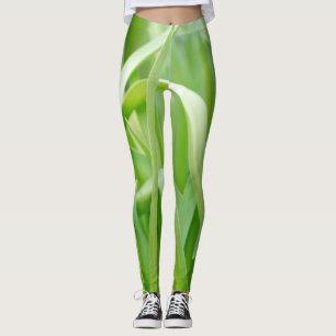 Fresh Green Plant Leaves Leggings