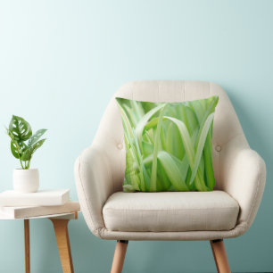Fresh Green Plant Leaves  Throw Pillow