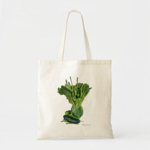 Fresh green vegetables displayed. tote bag