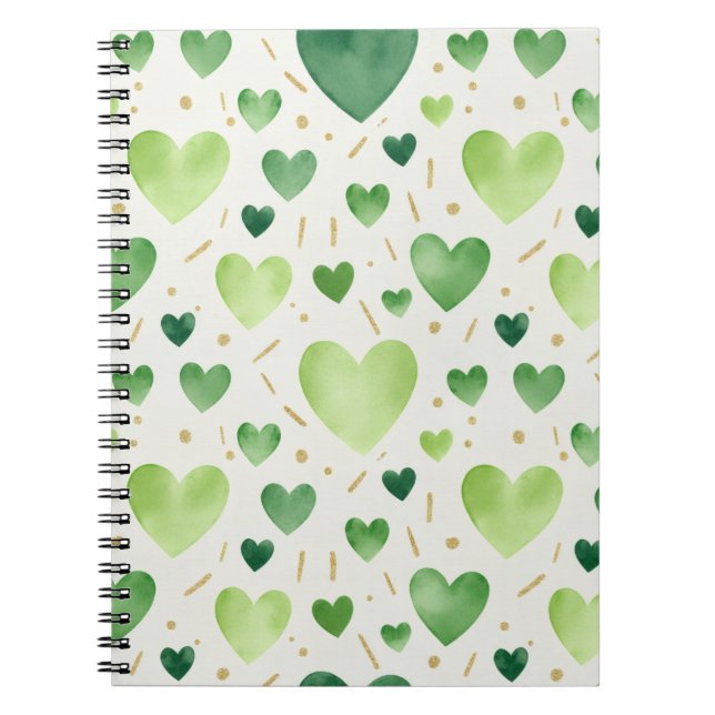 Fresh Green Watercolor Hearts Notebook (Front)