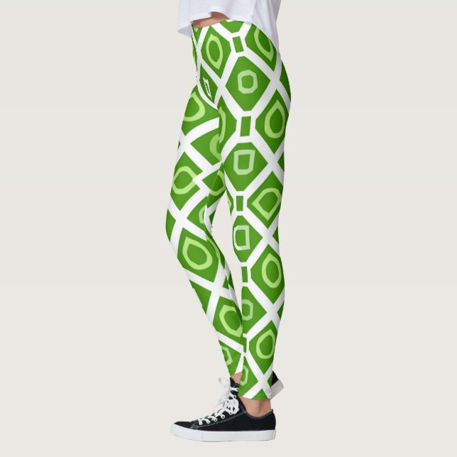 Fresh Green White Circle Square Leggings (Left)