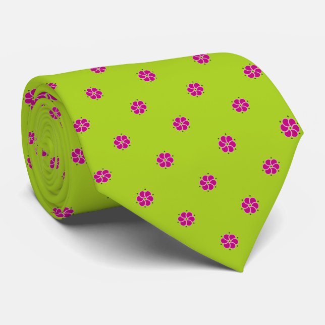 Fresh green with pink flower pattern tie (Rolled)