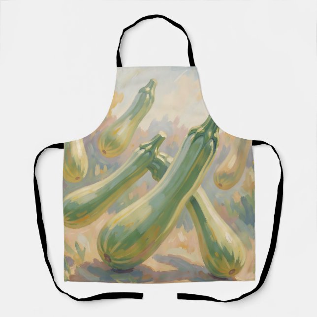 Fresh Green Zucchini Impressionist Painting Apron (Front)