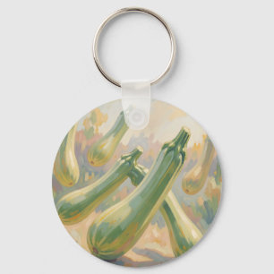 Fresh Green Zucchini Impressionist Painting Keychain