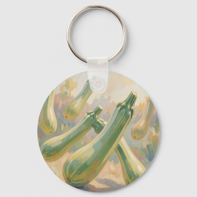 Fresh Green Zucchini Impressionist Painting Keychain (Front)