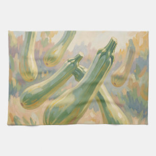 Fresh Green Zucchini Impressionist Painting Kitchen Towel