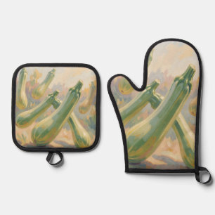 Fresh Green Zucchini Impressionist Painting Oven Mitt & Pot Holder Set