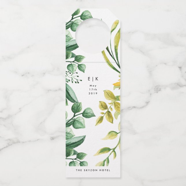 Fresh Greenery Leafy Plants Wedding Bottle Tag (Front)