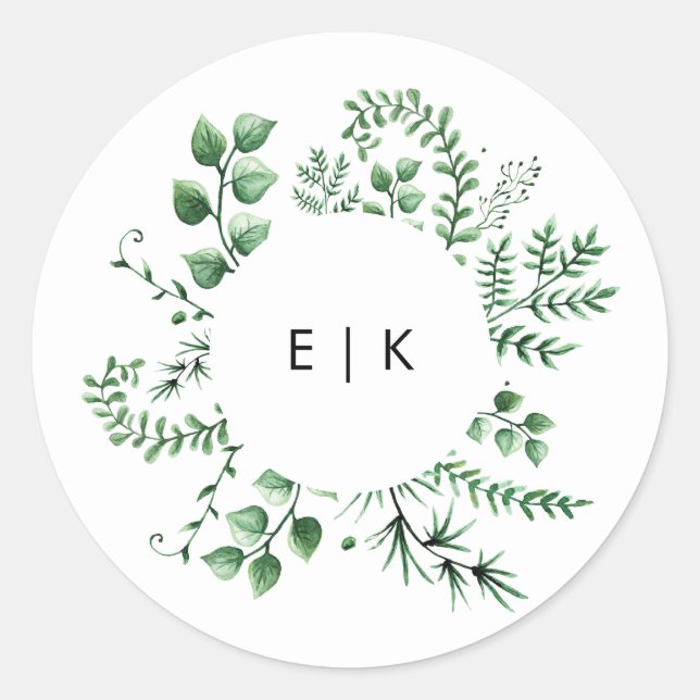 Fresh Greenery Leafy Plants Wedding Classic Round Sticker (Front)
