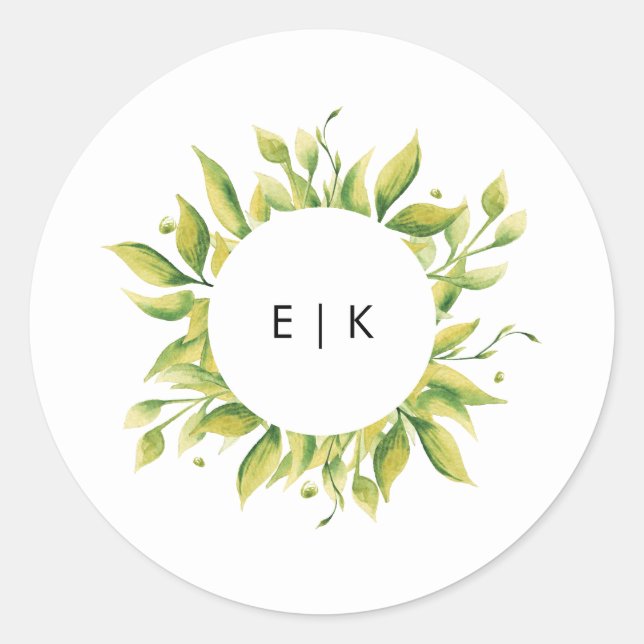 Fresh Greenery Leafy Plants Wedding Classic Round Sticker (Front)