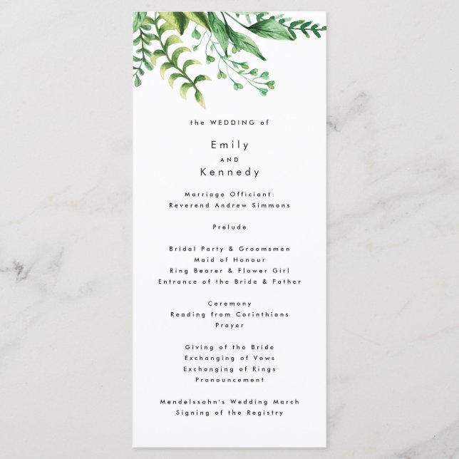 Fresh Greenery Leafy Plants Wedding Program (Front)