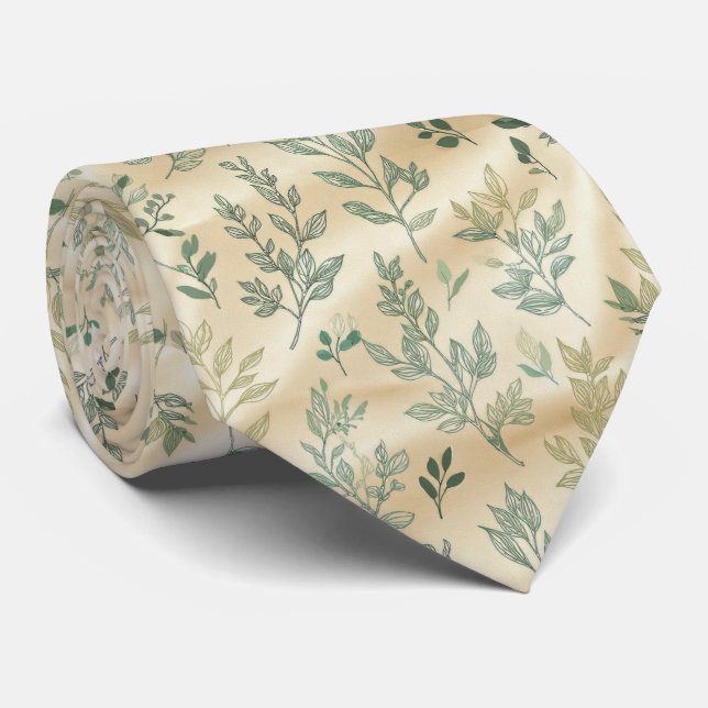 Fresh Greenery Minimal Pattern Tie (Rolled)