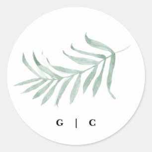 Fresh Greenery Modern Watercolor Wedding Classic Round Sticker