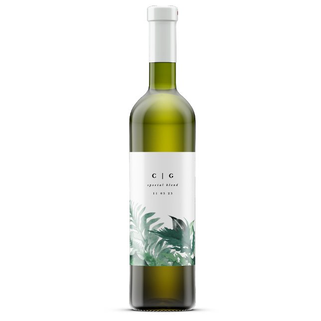 Fresh Greenery Modern Watercolor Wedding Wine Label (Creator Uploaded)