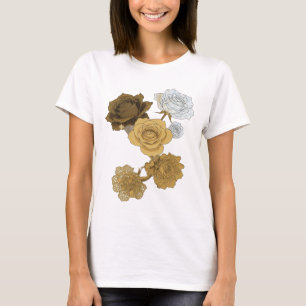 Fresh Grey GOLDEN ROSES 3D Text Art T-Shirt