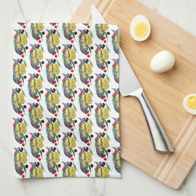 Fresh Grilled Fish Greek Mediterranean Seafood Kitchen Towel (Quarter Fold)