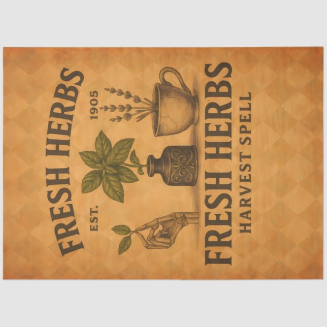 Fresh Herbs – Vintage Botanical Decoupage Tissue Paper (Front)